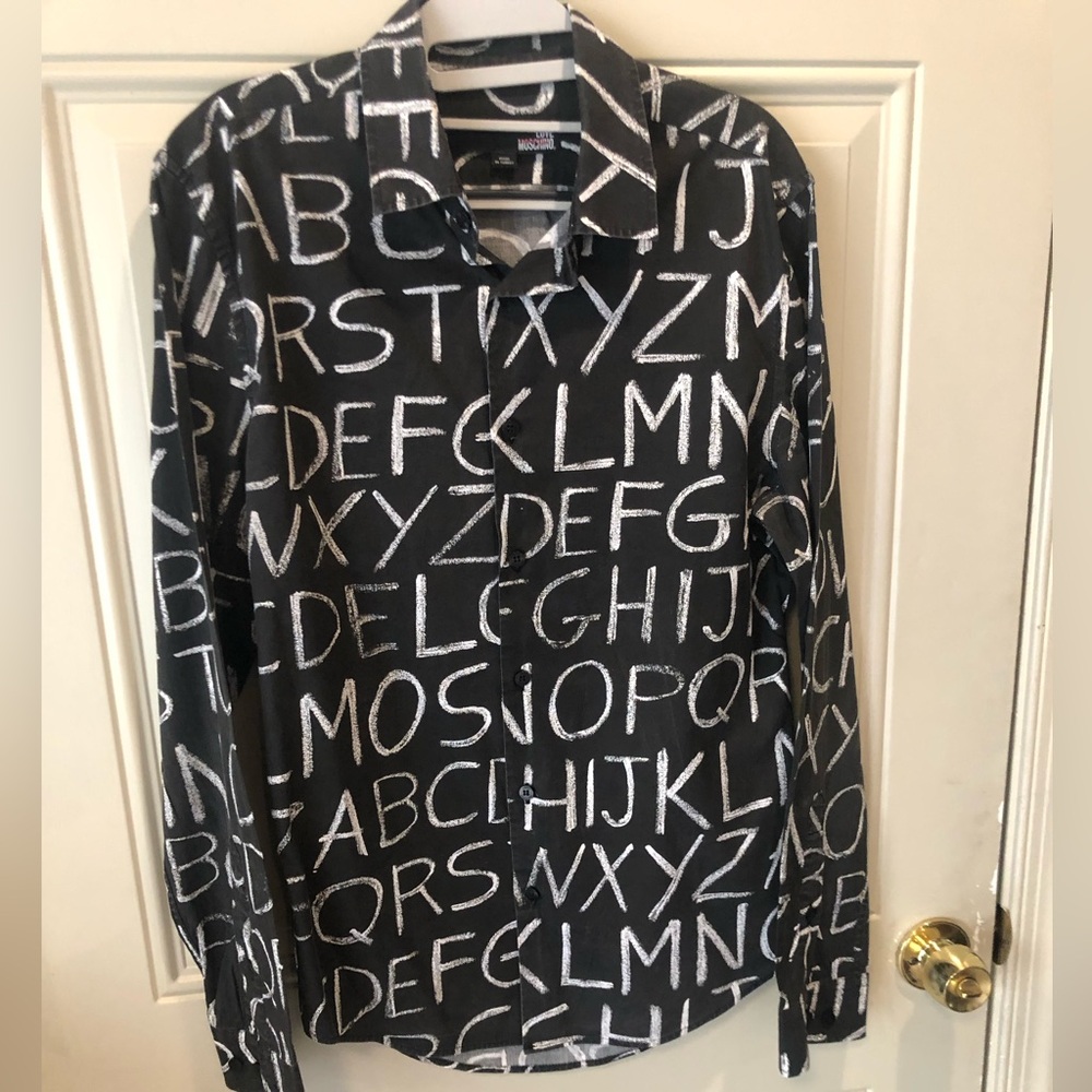 Love Moschino Black shirt with White Graphic and Red Logo Accent